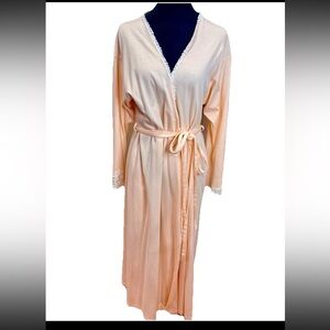 Verona ladies peachy pink lace cuff tie close all cotton 1990s bathrobe size M‎